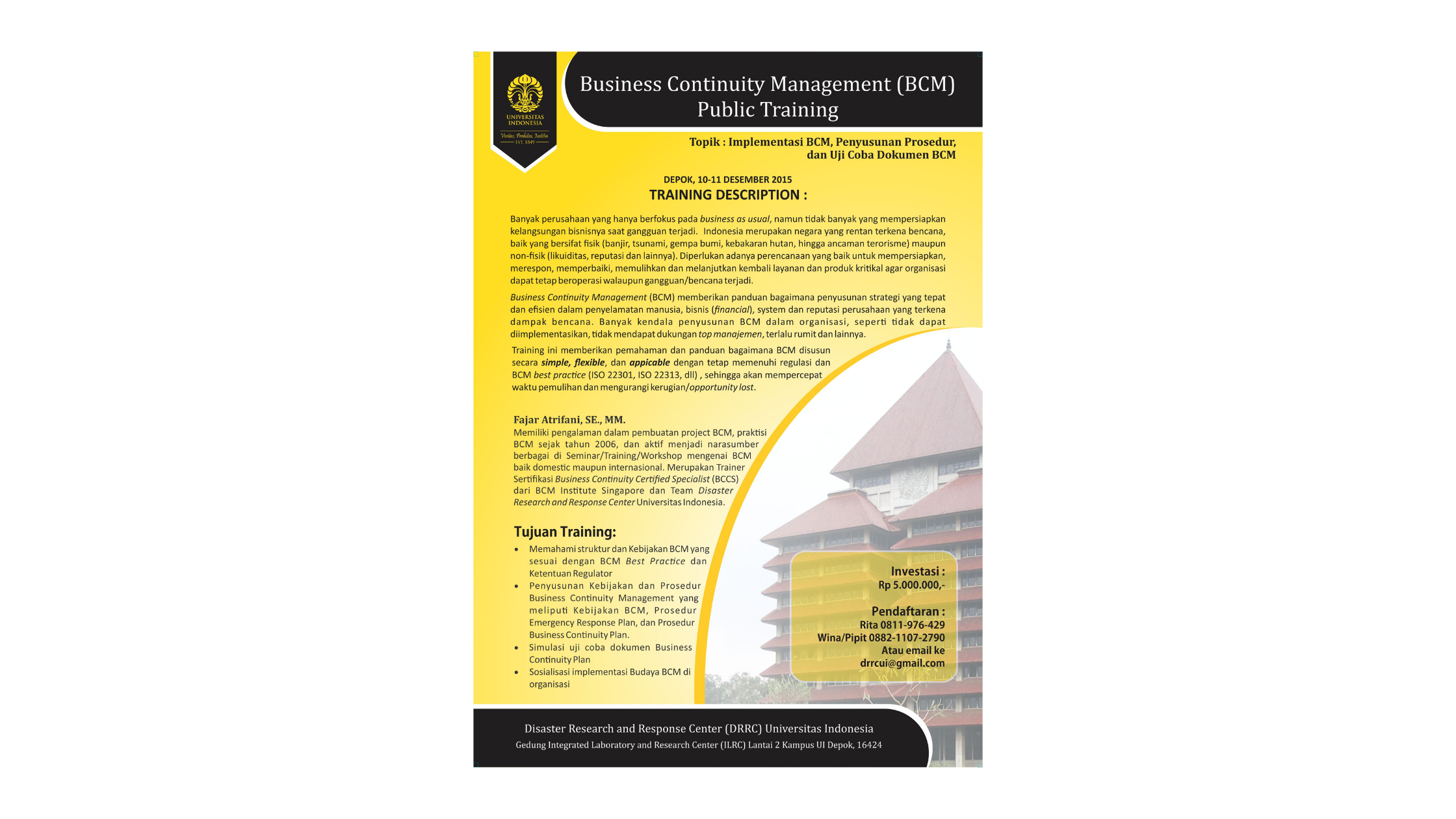Business Continuity Management (BCM) Public Training